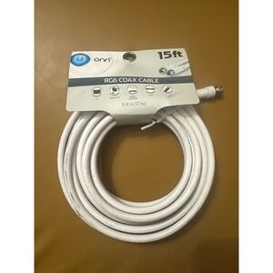 Onn RG6 Coax Cable 15ft‎ White F-Type Jack for TV Satellite DVR Antenna